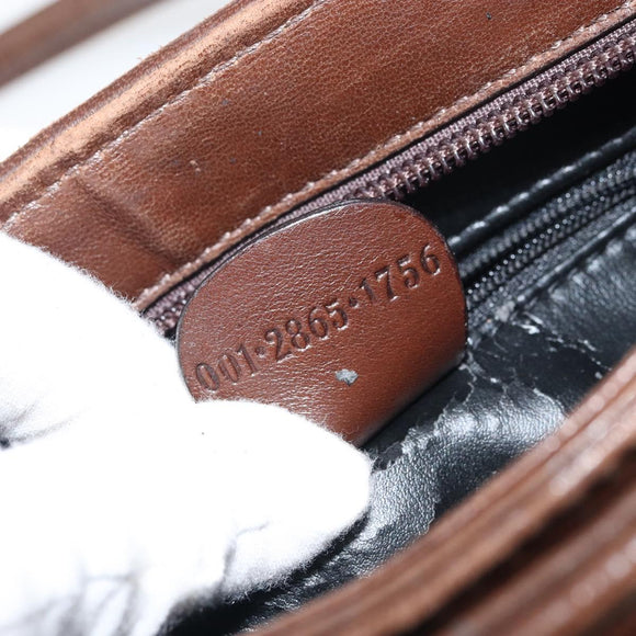GUCCI Shoulder Bag Leather Brown Silver Auth 151611