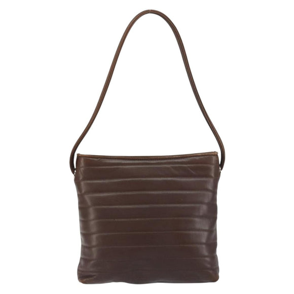 GUCCI Shoulder Bag Leather Brown Silver Auth 151611