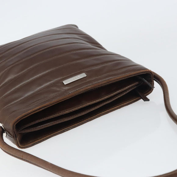 GUCCI Shoulder Bag Leather Brown Silver Auth 151611