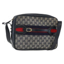 GUCCI GG Canvas Sherry Line Shoulder Bag Navy Gold Auth 151612-1