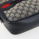 GUCCI GG Canvas Sherry Line Shoulder Bag Navy Gold Auth 151612-11