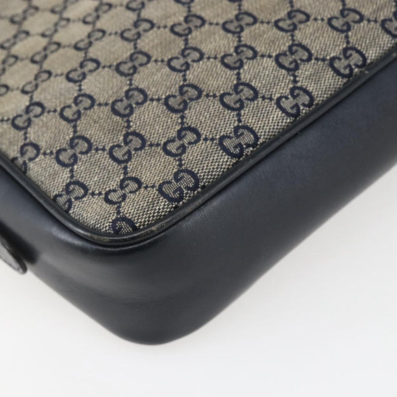 GUCCI GG Canvas Sherry Line Shoulder Bag Navy Gold Auth 151612