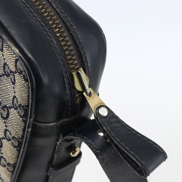 GUCCI GG Canvas Sherry Line Shoulder Bag Navy Gold Auth 151612