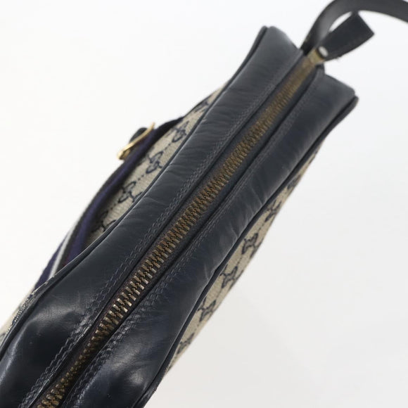 GUCCI GG Canvas Sherry Line Shoulder Bag Navy Gold Auth 151612