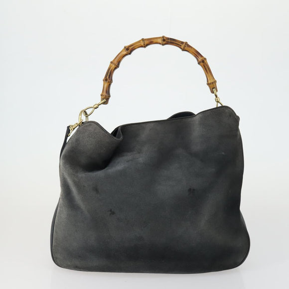 GUCCI Bamboo Shoulder Bag Suede Leather 2 Set Beige Navy Auth 151614
