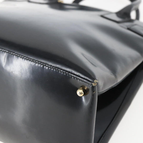 GUCCI Hand Bag Patent leather Black Gold Auth 151615