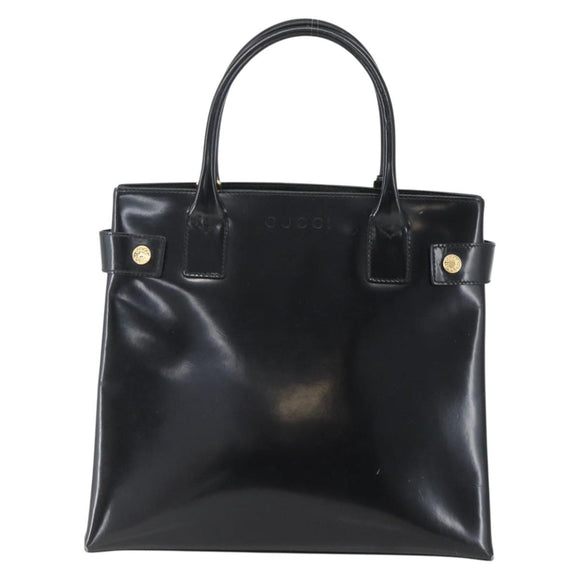 GUCCI Hand Bag Patent leather Black Gold Auth 151615