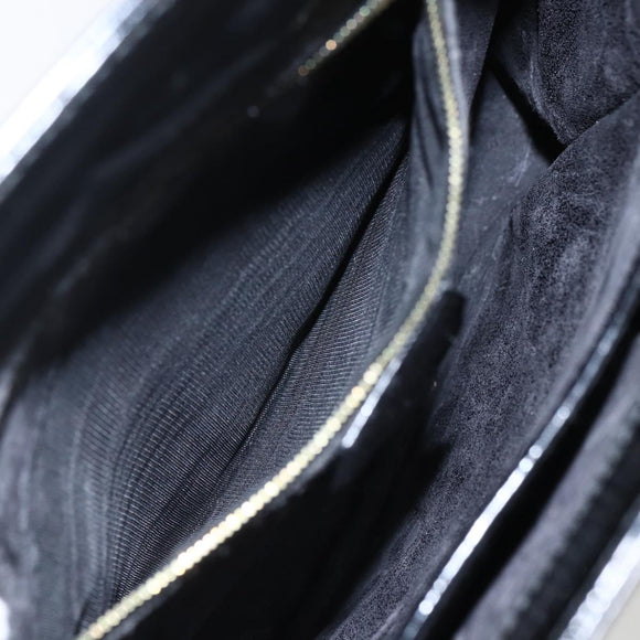 GUCCI Hand Bag Patent leather Black Gold Auth 151615