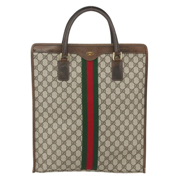 GUCCI GG Supreme Web Sherry Line Tote Bag PVC Beige Red 010 378 Auth 151617