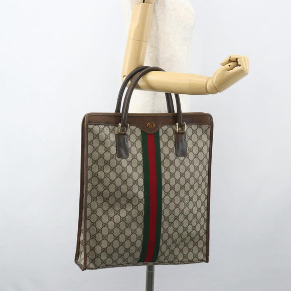GUCCI GG Supreme Web Sherry Line Tote Bag PVC Beige Red 010 378 Auth 151617