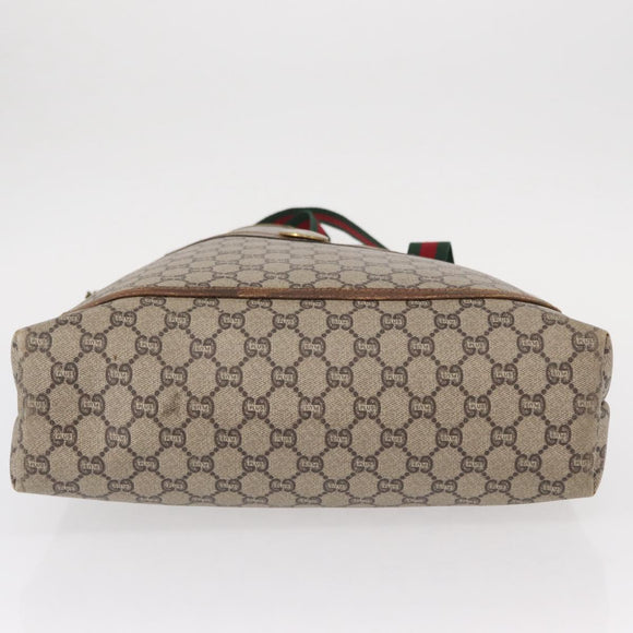 GUCCI GUCCI Plus Supreme Web Sherry Line Tote Bag PVC Beige Gold Auth 151618