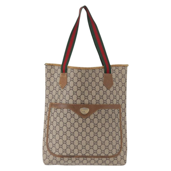 GUCCI GUCCI Plus Supreme Web Sherry Line Tote Bag PVC Beige Gold Auth 151618
