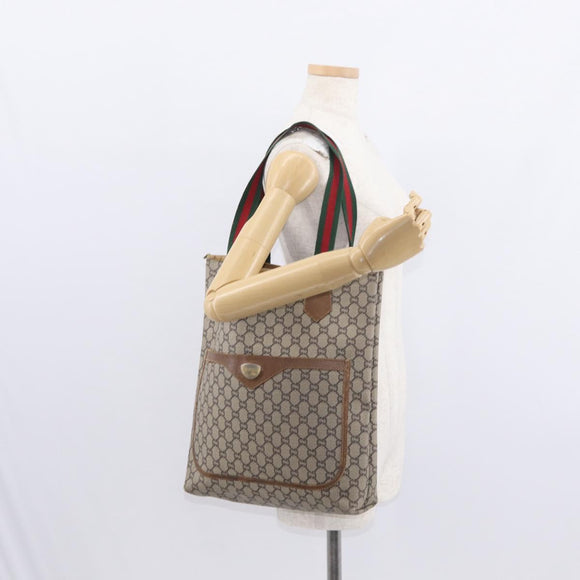 GUCCI GUCCI Plus Supreme Web Sherry Line Tote Bag PVC Beige Gold Auth 151618