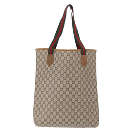 GUCCI GUCCI Plus Supreme Web Sherry Line Tote Bag PVC Beige Gold Auth 151618 - 0