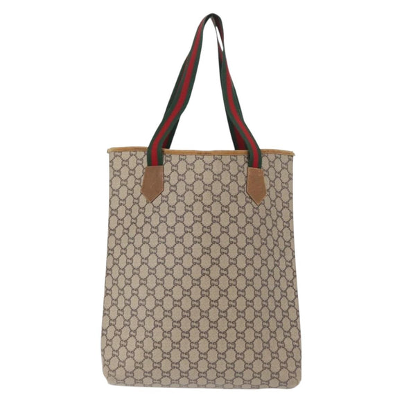 GUCCI GUCCI Plus Supreme Web Sherry Line Tote Bag PVC Beige Gold Auth 151618