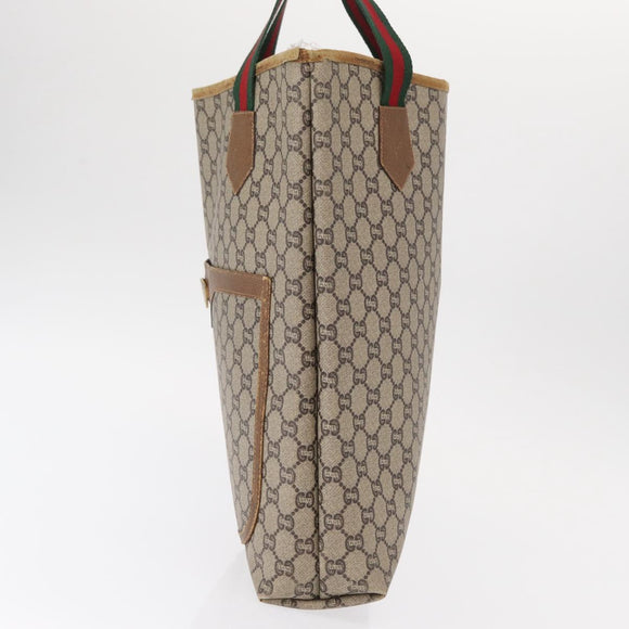 GUCCI GUCCI Plus Supreme Web Sherry Line Tote Bag PVC Beige Gold Auth 151618