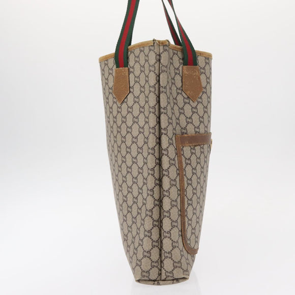 GUCCI GUCCI Plus Supreme Web Sherry Line Tote Bag PVC Beige Gold Auth 151618