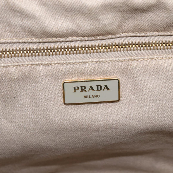 PRADA Canapa GM Hand Bag Canvas Beige Gold Auth 151619