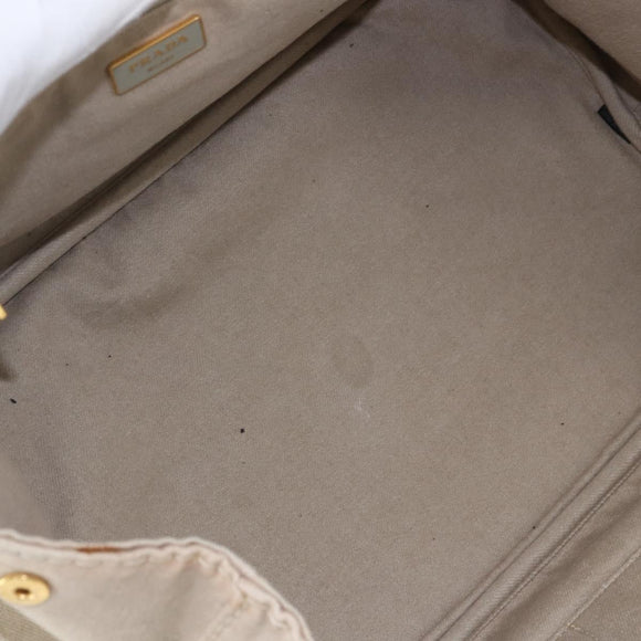 PRADA Canapa GM Hand Bag Canvas Beige Gold Auth 151619
