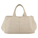 PRADA Canapa GM Hand Bag Canvas Beige Gold Auth 151619-13