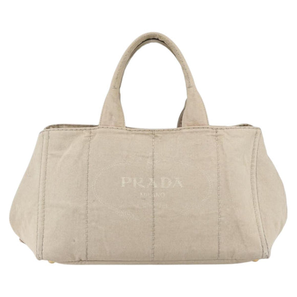 PRADA Canapa GM Hand Bag Canvas Beige Gold Auth 151619
