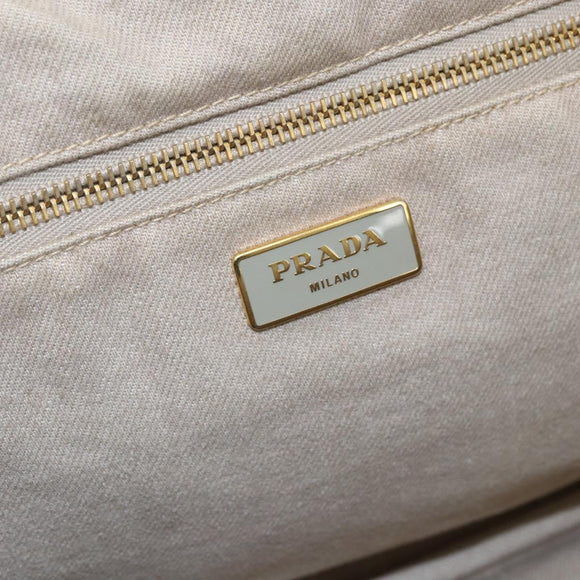 PRADA Canapa GM Hand Bag Canvas Beige Gold Auth 151619