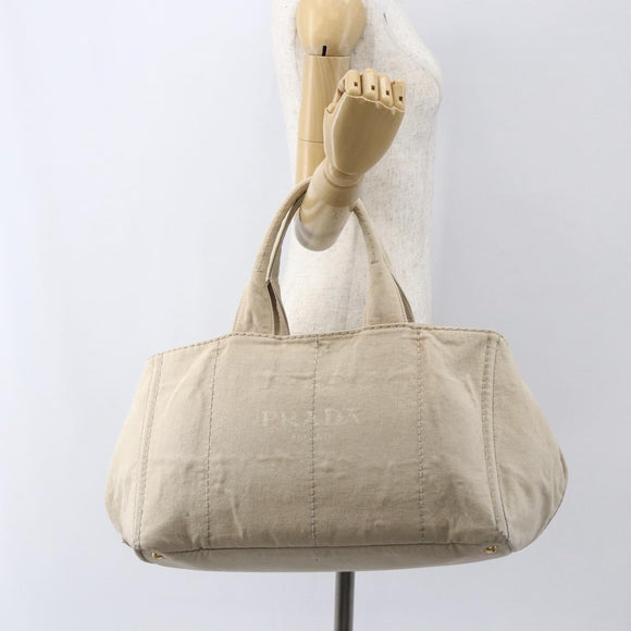 PRADA Canapa GM Hand Bag Canvas Beige Gold Auth 151619