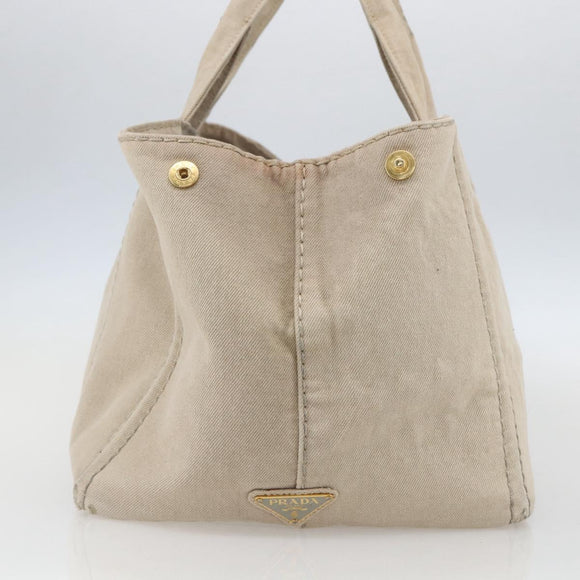 PRADA Canapa GM Hand Bag Canvas Beige Gold Auth 151619