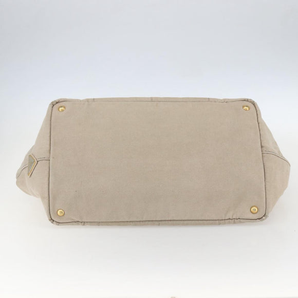 PRADA Canapa GM Hand Bag Canvas Beige Gold Auth 151619
