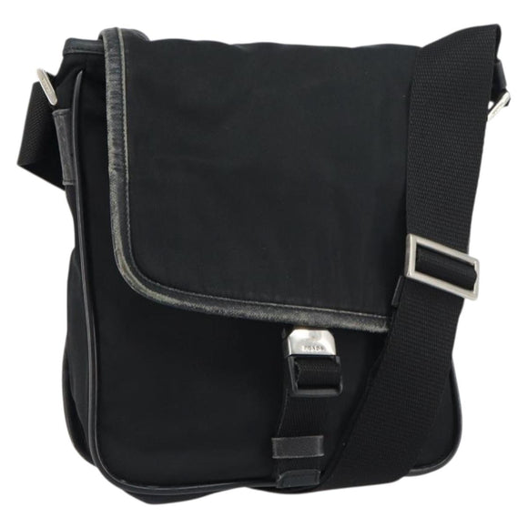 PRADA Shoulder Bag Nylon Black Silver Auth 151622