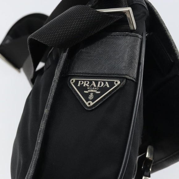 PRADA Shoulder Bag Nylon Black Silver Auth 151622