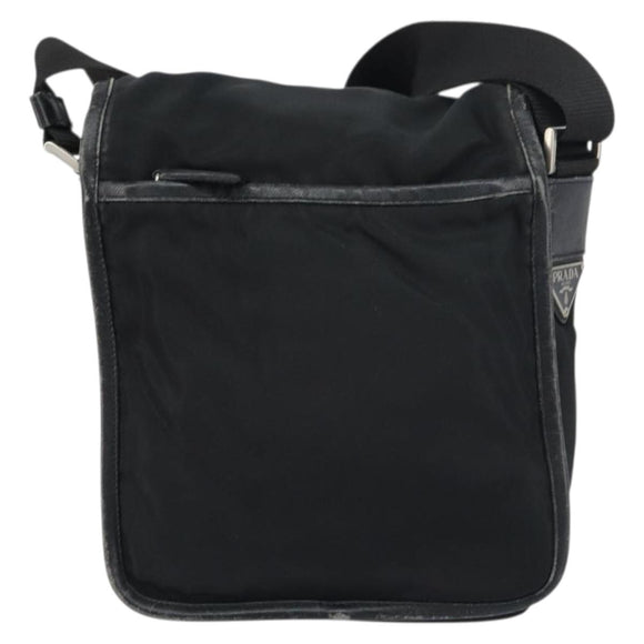 PRADA Shoulder Bag Nylon Black Silver Auth 151622