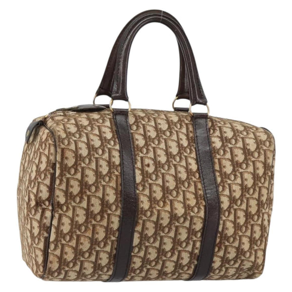 Christian Dior Trotter Canvas Boston Bag Beige Gold Auth 151623
