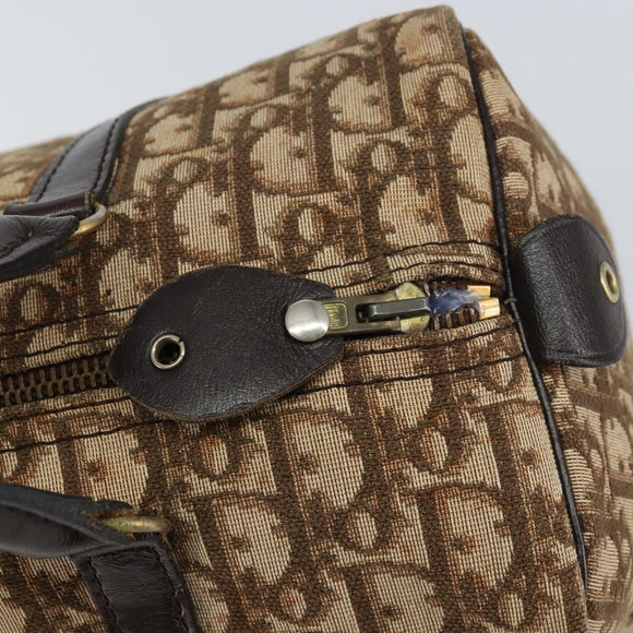 Christian Dior Trotter Canvas Boston Bag Beige Gold Auth 151623