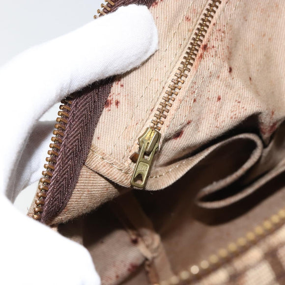 Christian Dior Trotter Canvas Boston Bag Beige Gold Auth 151623