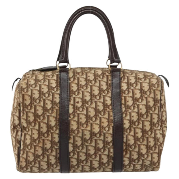 Christian Dior Trotter Canvas Boston Bag Beige Gold Auth 151623