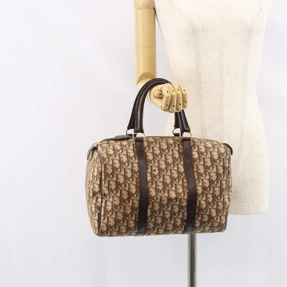 Christian Dior Trotter Canvas Boston Bag Beige Gold Auth 151623