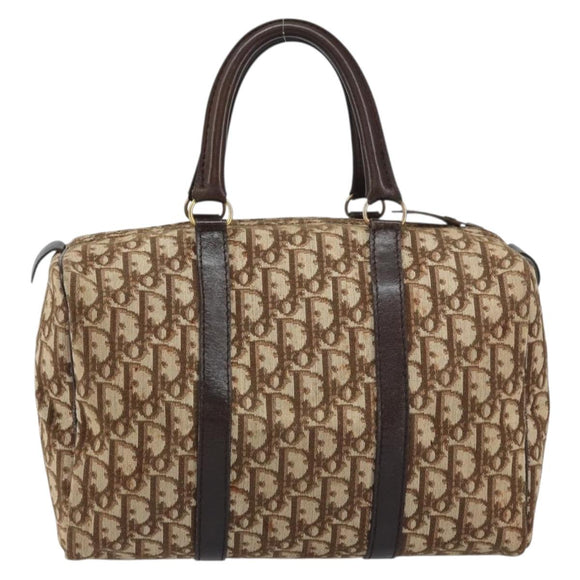 Christian Dior Trotter Canvas Boston Bag Beige Gold Auth 151623