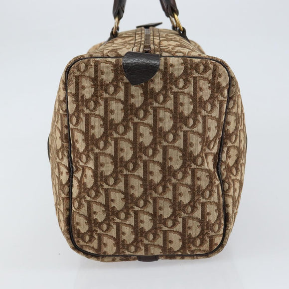 Christian Dior Trotter Canvas Boston Bag Beige Gold Auth 151623