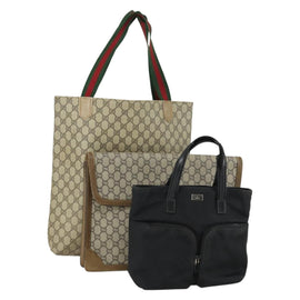 GUCCI GG Supreme Tote Bag PVC Nylon 3 Set Beige Black Auth 151624