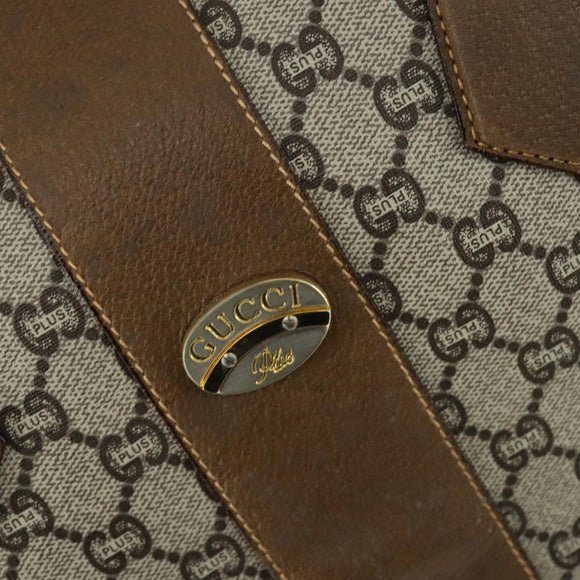 GUCCI GG Plus Supreme Boston Bag PVC Beige Gold Auth 151625