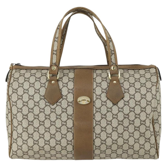 GUCCI GG Plus Supreme Boston Bag PVC Beige Gold Auth 151625