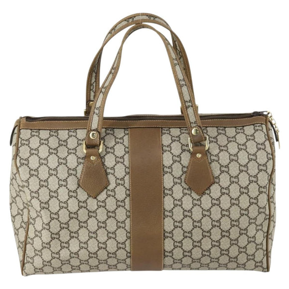 GUCCI GG Plus Supreme Boston Bag PVC Beige Gold Auth 151625