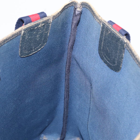 GUCCI GG Plus Supreme Sherry Line Tote Bag PVC Navy Gold 40 02 003 Auth 151637