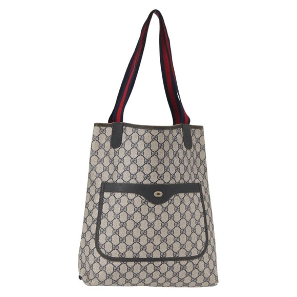 GUCCI GG Plus Supreme Sherry Line Tote Bag PVC Navy Gold 40 02 003 Auth 151637