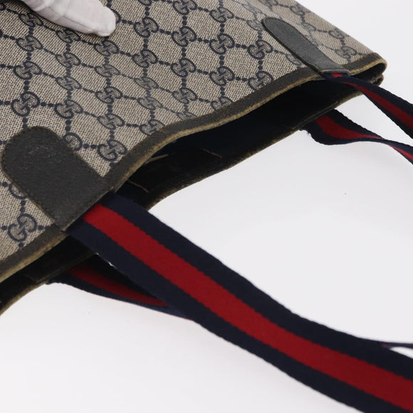 GUCCI GG Plus Supreme Sherry Line Tote Bag PVC Navy Gold 40 02 003 Auth 151637