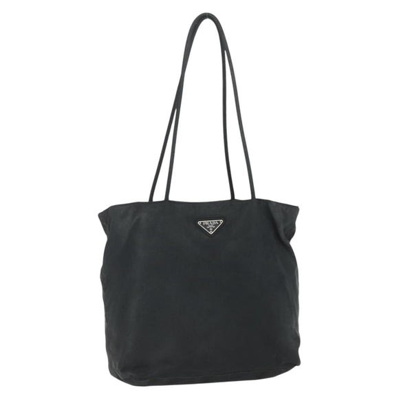 PRADA Tote Bag Nylon Black Silver Auth 151639