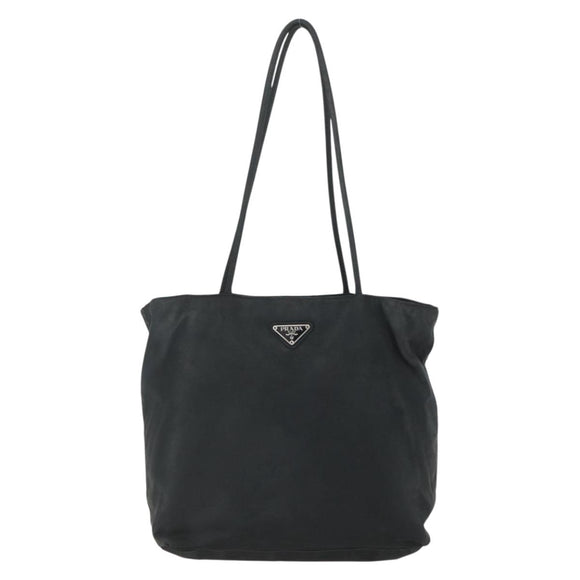 PRADA Tote Bag Nylon Black Silver Auth 151639
