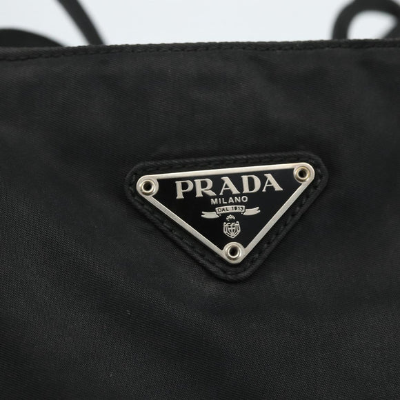 PRADA Tote Bag Nylon Black Silver Auth 151639