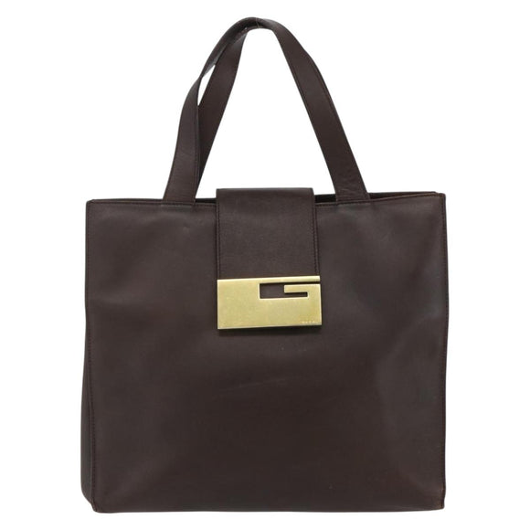 GUCCI Hand Bag Leather Brown Gold 002 0347 Auth 151640